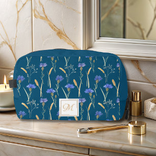 Monogramm der blauen Wildblume Waschbeutel
