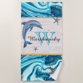 Monogramm der Blue-Marble-Familie von Beach Dolphi Strandtuch (Vorderseite)