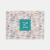 Monogramm der Bohemischen Tribal-Wasserfarbenfeder Fleecedecke (Vorderseite (Horizontal))