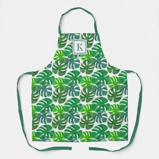 Monogramm der botanischen grünen Palmen-Blätter Schürze (Vorderseite)