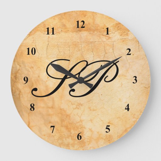 Monogramm der braunen Terracotta-Ziegelwand Große Wanduhr (Vorderseite)