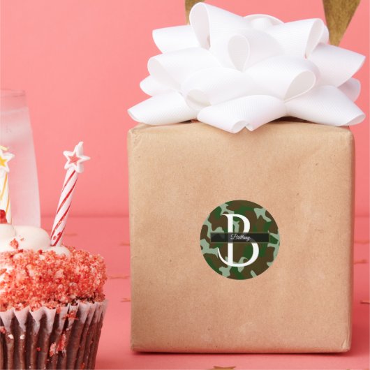 Monogramm der braunen und grünen Camouflage Runder Aufkleber (Party)