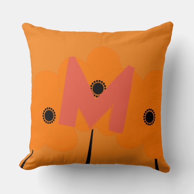 Monogramm der Bright Orange-Blume Kissen (Vorderseite)