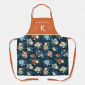 Monogramm der Coral & Blue Floral Pattern Schürze (Vorderseite)