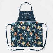 Monogramm der Cork & Dark Blue Floral Pattern Schürze (Vorderseite)