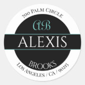 Monogramm der DIREKTINUTEN, Schwarz und Aquamarin Runder Aufkleber (Vorderseite)