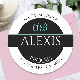 Monogramm der DIREKTINUTEN, Schwarz und Aquamarin Runder Aufkleber