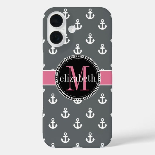 Monogramm der dunkelgrauen weißen rosa Anker Case-Mate iPhone Hülle (Rückseite)