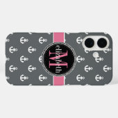 Monogramm der dunkelgrauen weißen rosa Anker Case-Mate iPhone Hülle (Rückseite (Horizontal))
