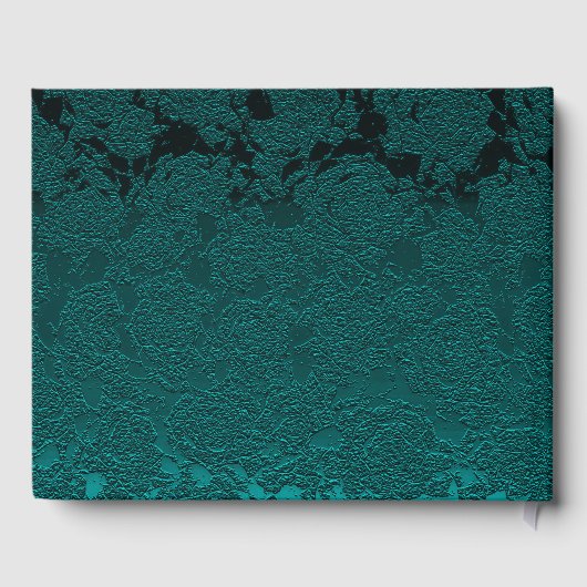 Monogramm der dunklen Aquamarinen Gold-Floral-Hoch Gästebuch (Rückseite)