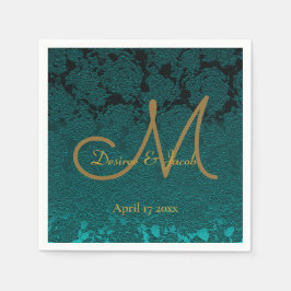 Monogramm der dunklen Aquamarinen Gold-Floral-Hoch Serviette