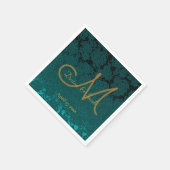 Monogramm der dunklen Aquamarinen Gold-Floral-Hoch Serviette (Ecke)