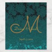 Monogramm der dunklen Aquamarinen Gold-Floral-Hoch Weinetikett (Einzelnes Label)