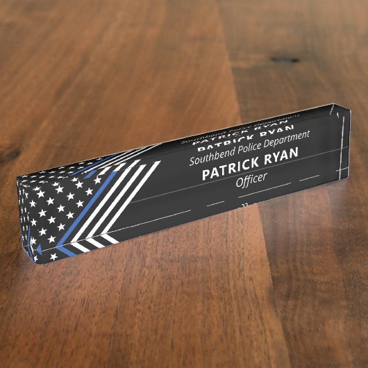 Monogramm der dünnen blauen Linie der Polizeistars Namensplakette (Seite)