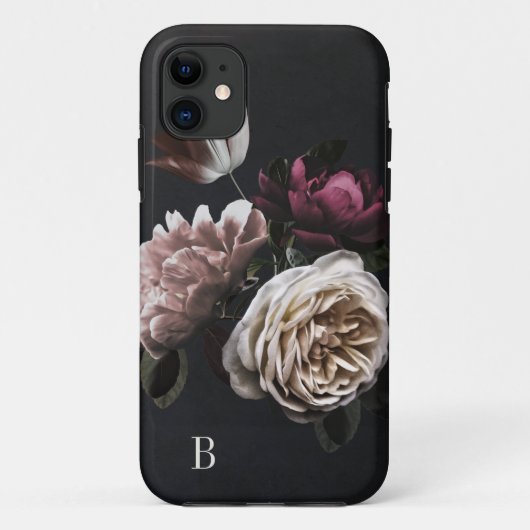 Monogramm der eleganten dunklen Rose Case-Mate iPhone Hülle (Rückseite)