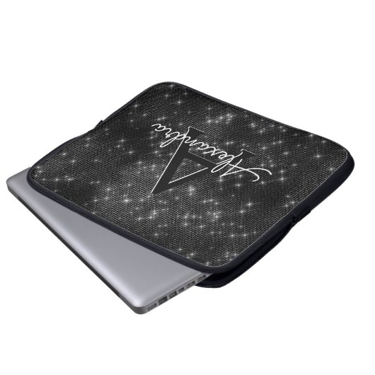 Monogramm der eleganten schwarz-weißen Sparkling-S Laptopschutzhülle (Vorne Knopf)