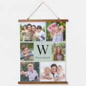 Monogramm der Familie 6 Foto Collage Sage Green Wandteppich Mit Holzrahmen (Vorderseite)