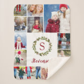 Monogramm der Familie Holiday Greenery Wreath 12 F Sherpadecke (Vorderseite)