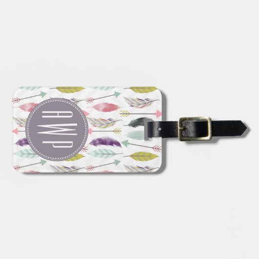 Monogramm der Federn und Pfeile Gepäckanhänger (Vorderseite horizontal)
