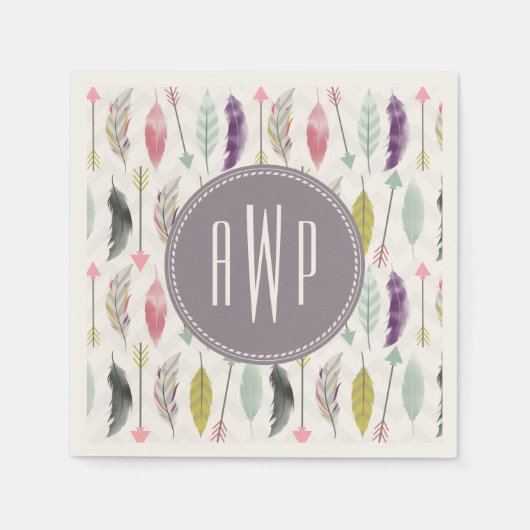 Monogramm der Federn und Pfeile Serviette (Vorderseite)