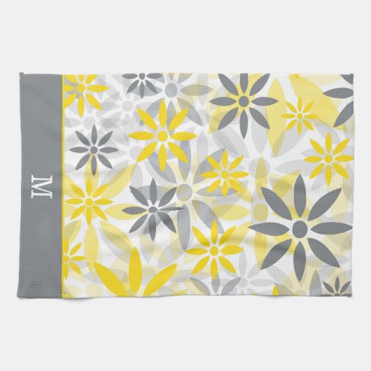 Monogramm der gelben grauen Blume Geschirrtuch (Horizontal)
