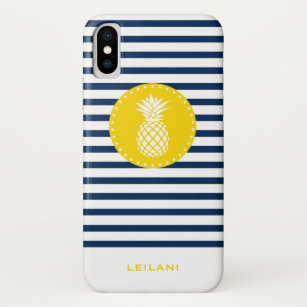 Monogramm der gelben tropischen Ananas-Navy-Streif Case-Mate iPhone Hülle