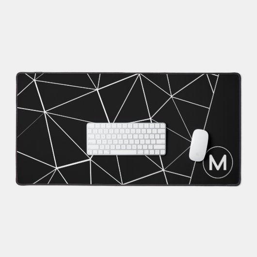 Monogramm der geometrischen Linien Schwarz-Weiß Schreibtischunterlage (Tastatur & Maus)