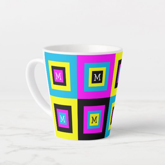 Monogramm der geometrischen Quadrate von CMYK Milchtasse (Linke Ecke)