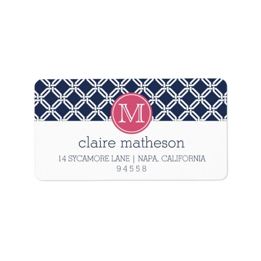 Monogramm der Gitterverbindung zwischen rosa und M Adressaufkleber (Vorne)