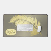 Monogramm der Golden Tropical Palm Blätter Schreibtischunterlage (Tastatur & Maus)