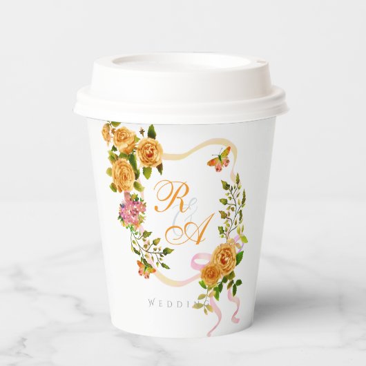 Monogramm der goldenen Rose Pappbecher (Vorderseite)