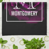 Monogramm der gotischen Blume mit Lila Rote Rose Geschirrtuch (Gefaltet)