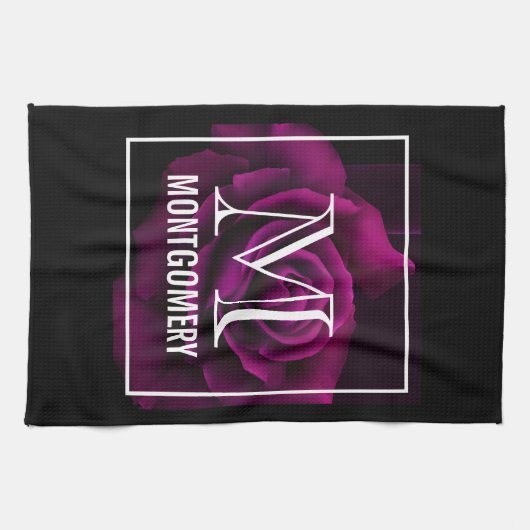 Monogramm der gotischen Blume mit Lila Rote Rose Geschirrtuch (Horizontal)