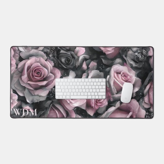 Monogramm der gotischen Rose Rosa und Schwarz Schreibtischunterlage (Tastatur & Maus)