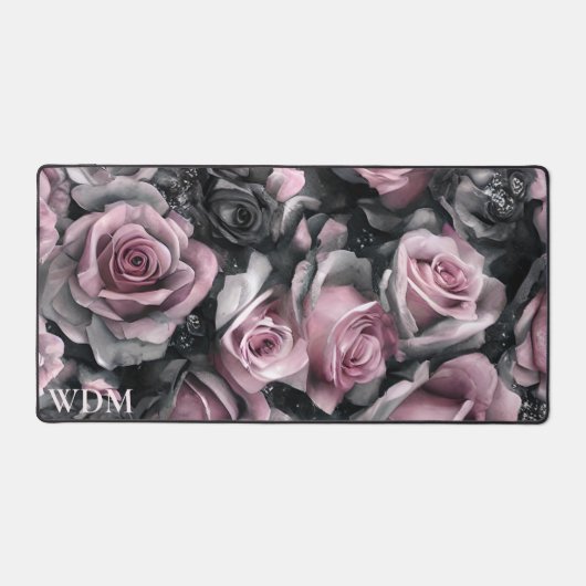 Monogramm der gotischen Rose Rosa und Schwarz Schreibtischunterlage (Vorderseite)