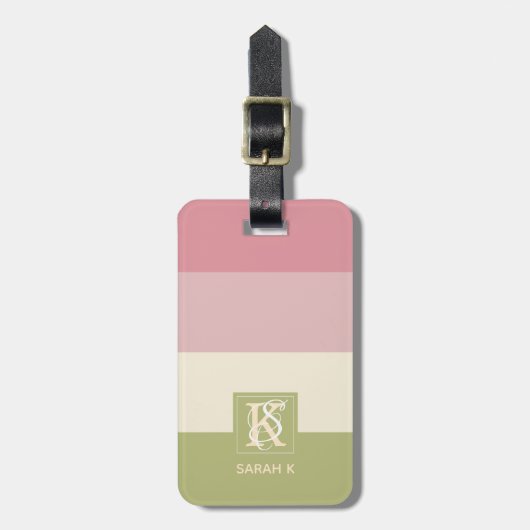 Monogramm der grauen Farbpalette der Creme Rose Gepäckanhänger (Vorderseite vertikal)