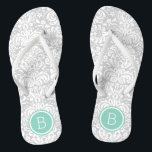 Monogramm der grauen und Aqua-Floral-Damask Badesandalen<br><div class="desc">Maßgeschneiderte,  bedruckte Flop-Sandalen mit einem eleganten,  floralen Damastmuster und einem eigenen Monogramm oder einem anderen Text in einem Kreissaal. Klicken Sie auf Anpassen,  um Schriftart und Farben zu ändern oder eigene Bilder hinzuzufügen,  um ein einzigartiges Design zu erstellen!</div>