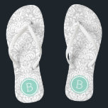 Monogramm der grauen und Aqua-Floral-Damask Badesandalen<br><div class="desc">Maßgeschneiderte,  bedruckte Flop-Sandalen mit einem eleganten,  floralen Damastmuster und einem eigenen Monogramm oder einem anderen Text in einem Kreissaal. Klicken Sie auf Anpassen,  um Schriftart und Farben zu ändern oder eigene Bilder hinzuzufügen,  um ein einzigartiges Design zu erstellen!</div>