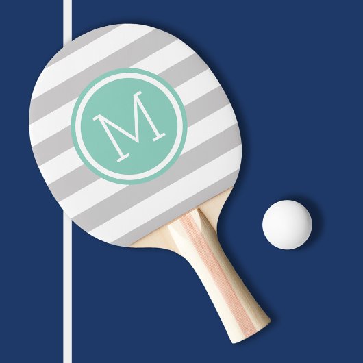 Monogramm der grauen und Aqua Preppy Stripes Tischtennis Schläger