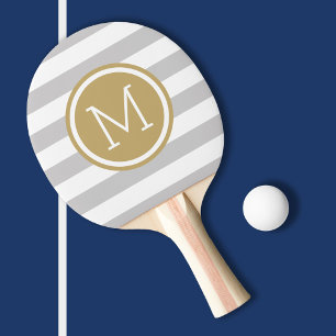 Monogramm der grauen und goldenen Preppy-Streifen Tischtennis Schläger