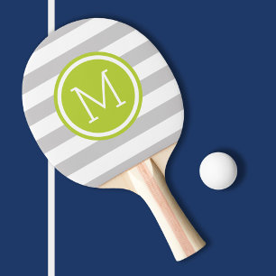 Monogramm der grauen und grünen Preppy-Streifen Tischtennis Schläger