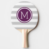 Monogramm der grauen und Lila Preppy-Streifen Tischtennis Schläger (Vorderseite)