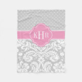 Monogramm der grauen und rosa Damaskus-Polka-Punkt Fleecedecke (Vorderseite)