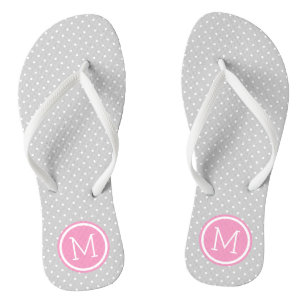 Monogramm der grauen und rosa Tiny Dots Badesandalen