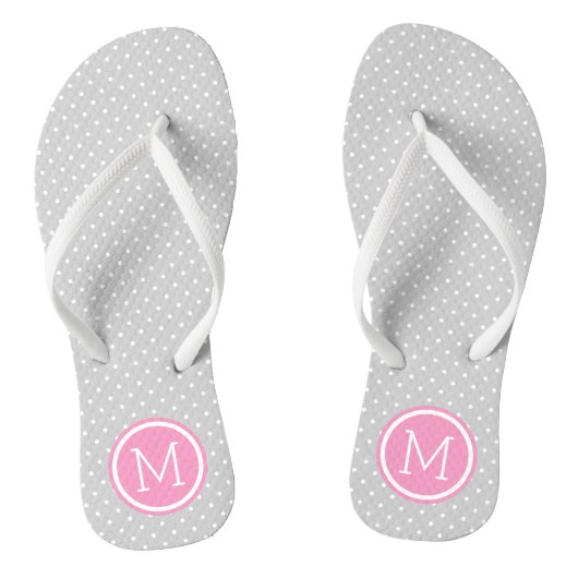 Monogramm der grauen und rosa Tiny Dots Badesandalen (Fußbett)