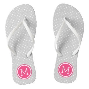 Monogramm der grauen und rosa Tiny Dots Badesandalen