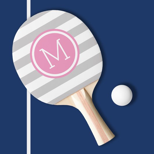Monogramm der grauen und rosafarbenen Preppy-Strei Tischtennis Schläger