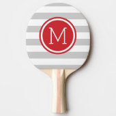 Monogramm der grauen und roten Preppy-Streifen Tischtennis Schläger (Vorderseite)