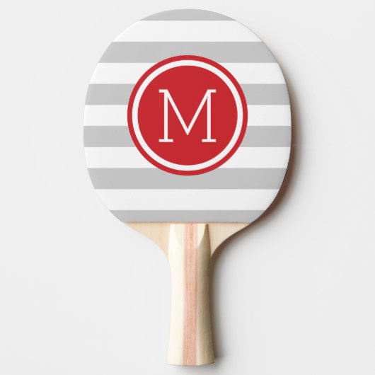 Monogramm der grauen und roten Preppy-Streifen Tischtennis Schläger (Vorderseite)
