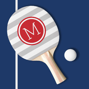 Monogramm der grauen und roten Preppy-Streifen Tischtennis Schläger